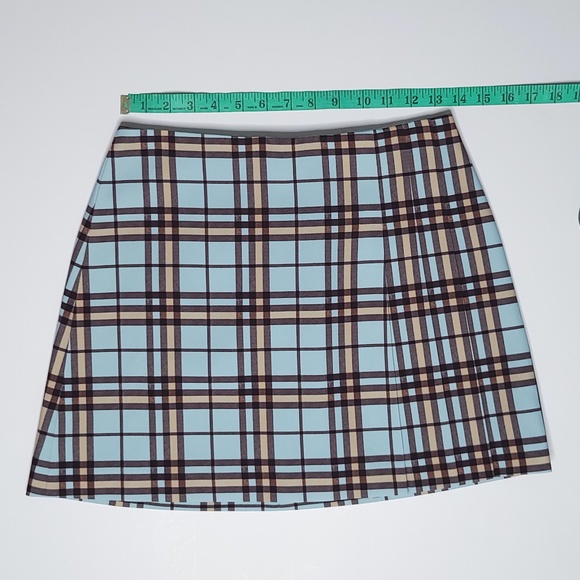 ALICE + OLIVIA Samira A-line Mini Skirt Blue Brown Plaid Mean Girls Academia sz4 - Picture 6 of 10